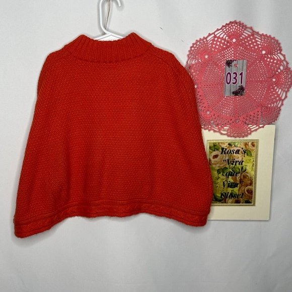Janie and Jack Cableknit Poncho Orange Size 4 - Picture 4 of 9